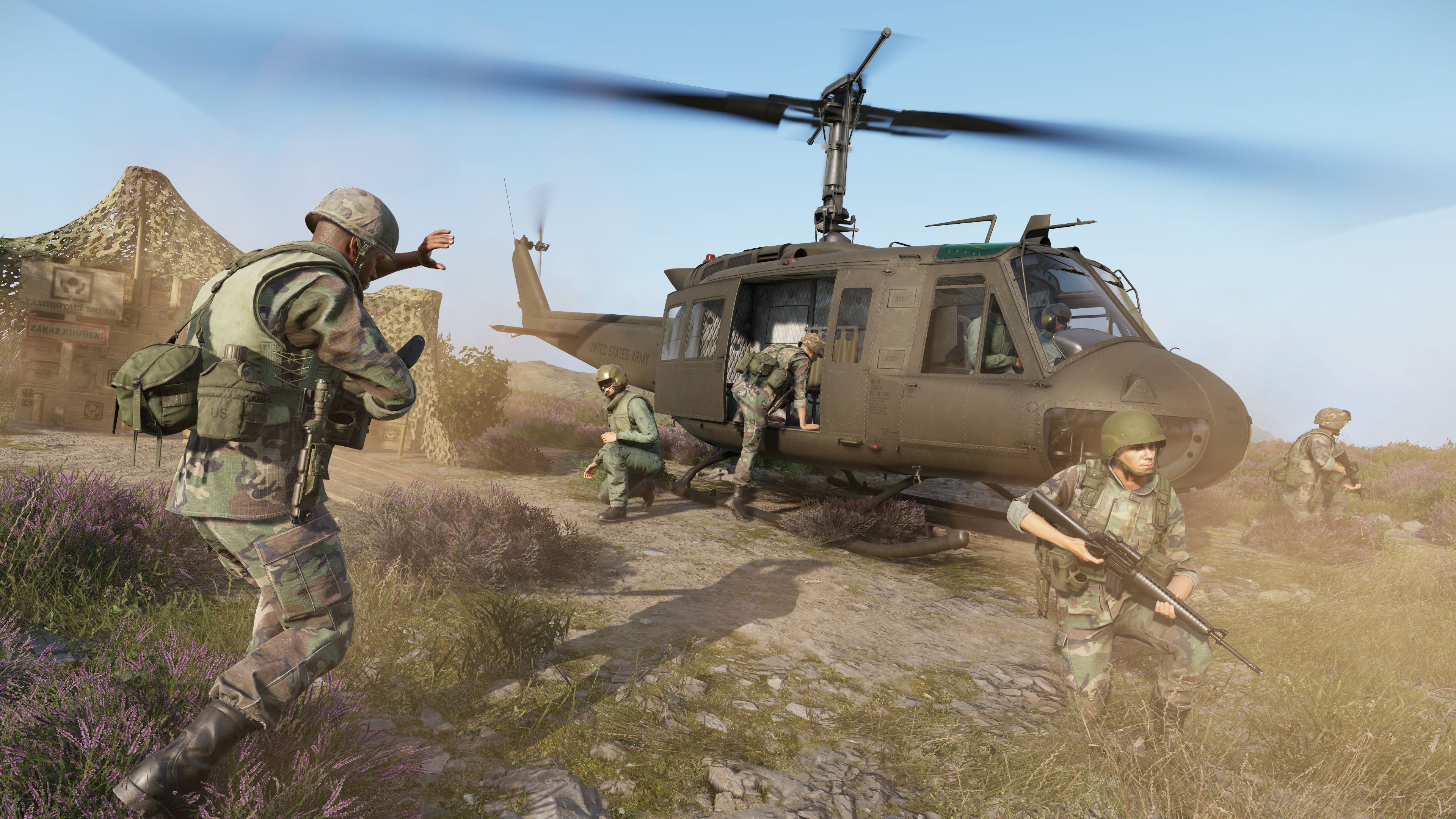 Arma Reforger soldiers deploying from a helicopter